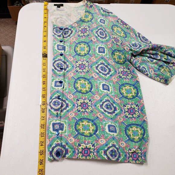 Talbots Womens Geometric Print Cardigan Size 2X Petite‎ Green Artsy Kaleidoscope - Picture 7 of 9
